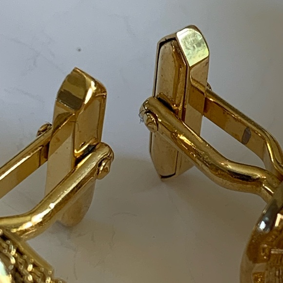 Vintage Gold Tone Mesh Wrap Cufflinks Watermelon Ravioli Rhinestone Nu Lok - Picture 10 of 12